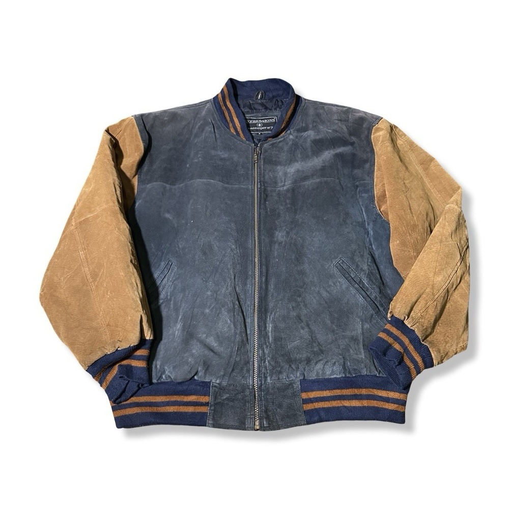 Vintage Varsity 2-Tone Suede Full Leather Jacket Size  Medium Y2K Expressions